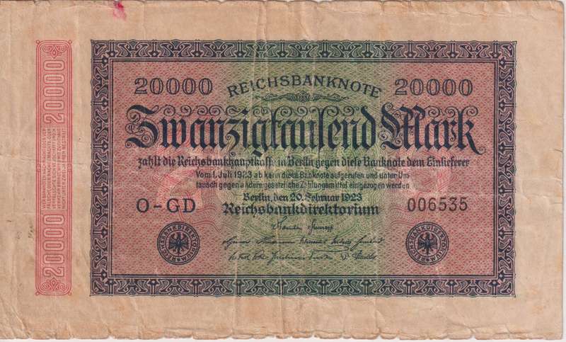 Germany REICHSBANKNOTE 20000 Mark 1923, P85a  VG - SMALL STARS WATERMARK