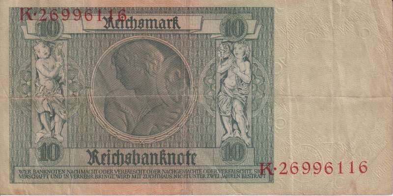 Germany, 10 Mark, Reichbanknote 1929 P180a VF