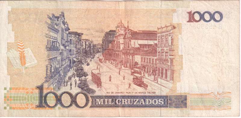BRAZIL 1000 CRUZADOS 1988  P213B  VF