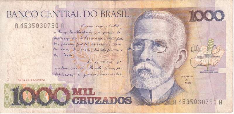 BRAZIL 1000 CRUZADOS 1988  P213B  VF