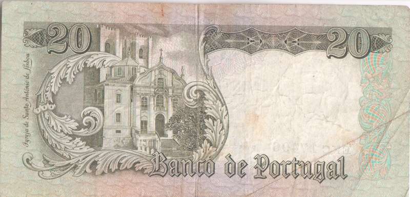 PORTUGAL 20 ESCUDOS 1964 P167  VF