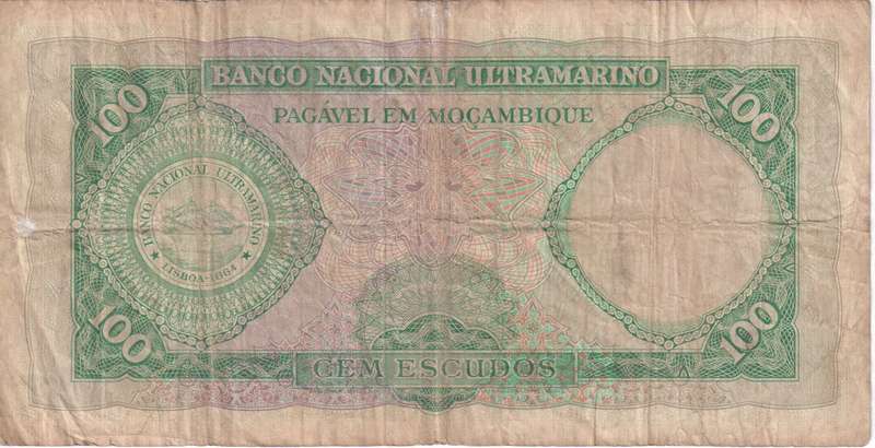 Mozambique 100 Escudos 1961 P109 VF (WITHOUT OVERPRINT)
