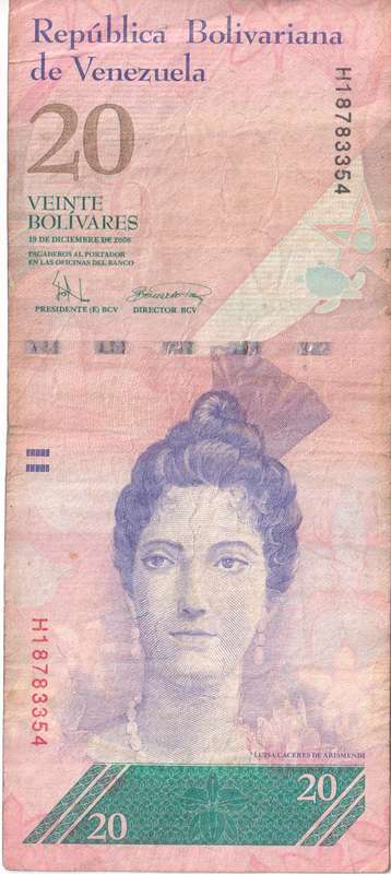 VENEZUELA 20 BOLIVARS  2008 P91 VF