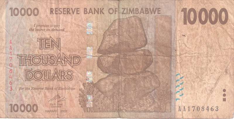 Zimbabwe 10,000 Dollars 2008 P-72 Used - SCARCE