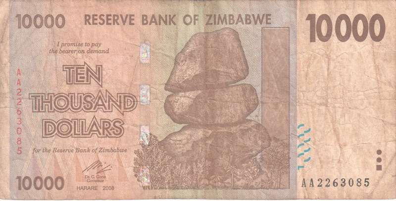 Zimbabwe 10,000 Dollars 2008 P-72 Used - SCARCE