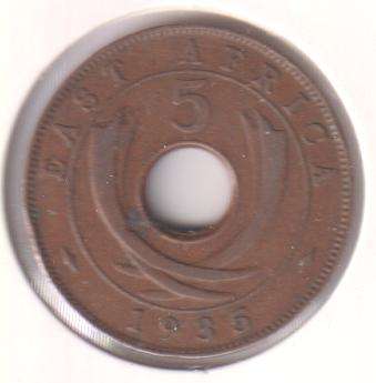 EAST AFRICA 5 CENTS 1935 IN COIN FLIP