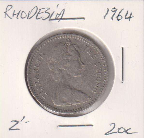 RHODESIA  20c Cents 1964 IN COIN FLIP