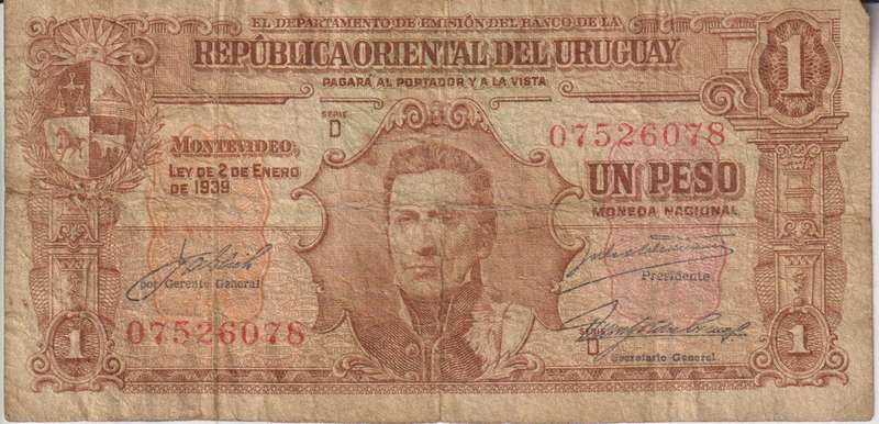 Uruguay 1 Peso 1948 - P35c F