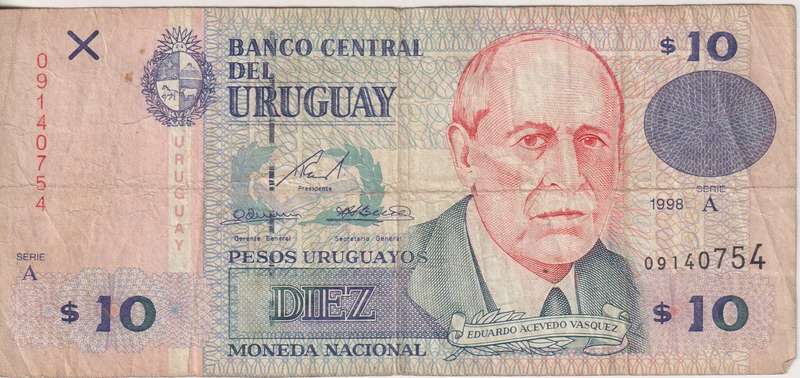 Uruguay 10 Peso 1998 - P81  VF