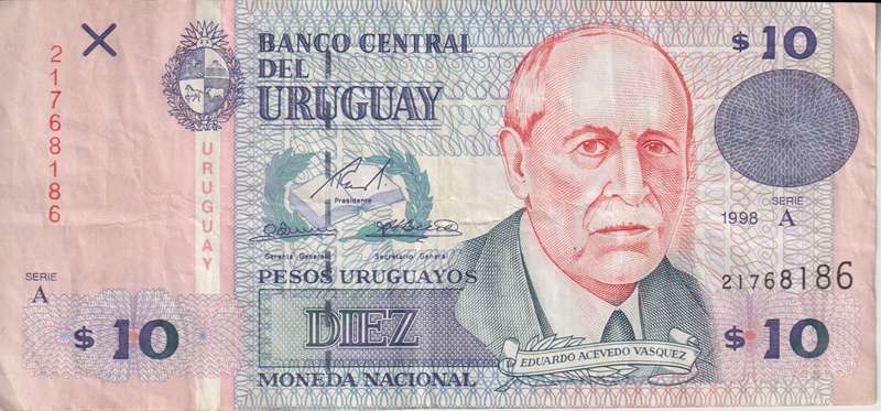 Uruguay 10 Peso 1998 - P81  VF