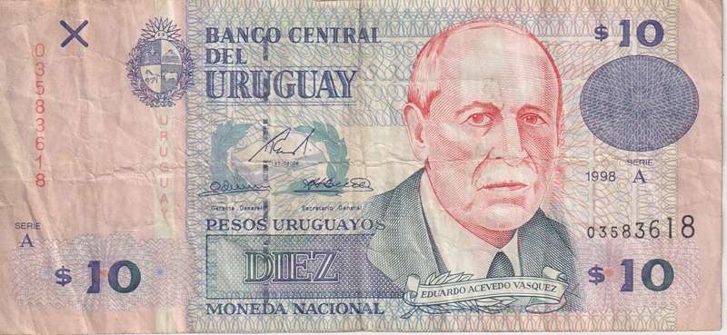 Uruguay 10 Peso 1998 - P81  VF