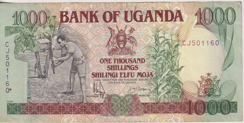 Uganda 1000 Shillings 1991 P34b VF