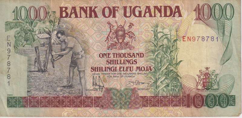 Uganda 1000 Shillings 1991 P34b VF