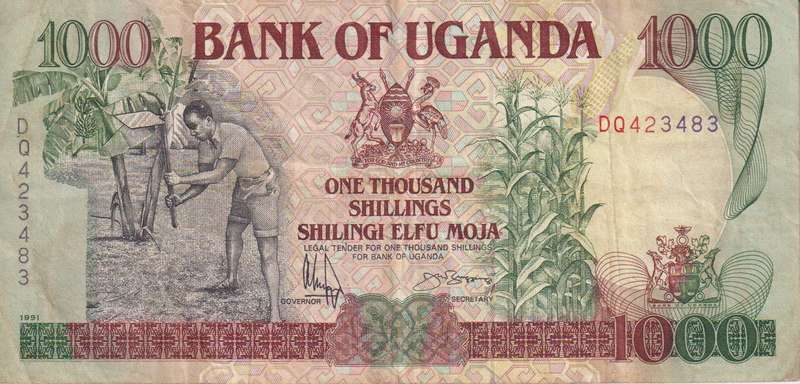 Uganda 1000 Shillings 1991 P34b VF