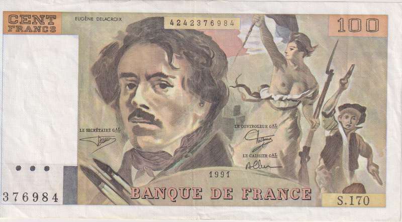 FRANCE 100 FRANCS Delacroix 1991 P154 VF