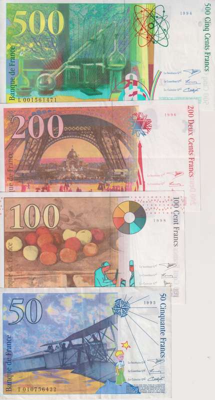 France 50, 100, 200, 500 Francs 1993-1998  VF-XF