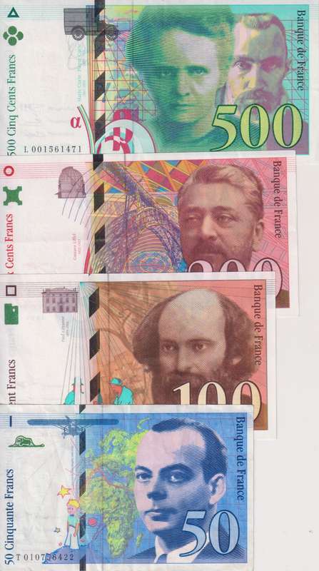 France 50, 100, 200, 500 Francs 1993-1998  VF-XF