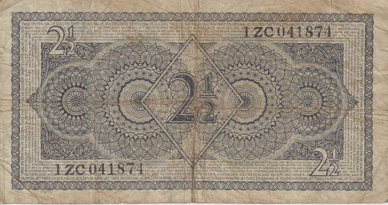 NETHERLANDS 2 ½ GULDEN 1949 P7 F