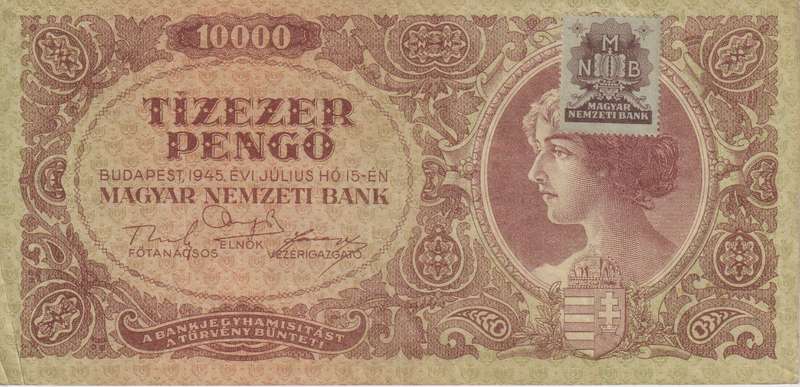 WW2 - HUNGARY 10,000 PENGO  1945 P119  VF