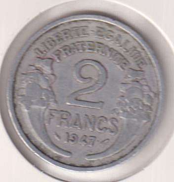 FRANCE 2 FRANCS 1947 IN COIN FLIP (ALUMINIUM)