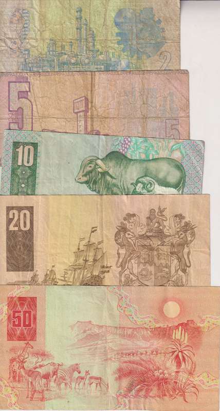SOUTH AFRICA - STALS SET - 2, 5, 10, 20 & 50 RANDS - USED
