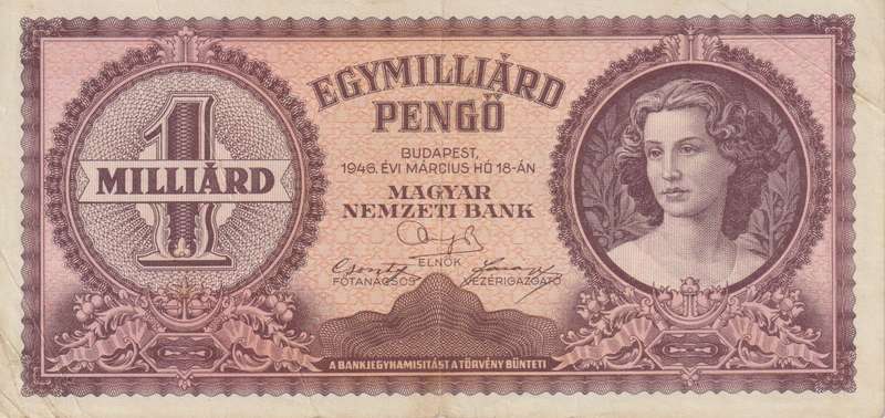 WW2 - HUNGARY 1000 MILLION PENGO  1946 P125  VF