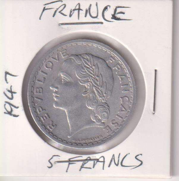 FRANCE 5 FRANCS 1947 IN COIN FLIP (ALUMINIUM)