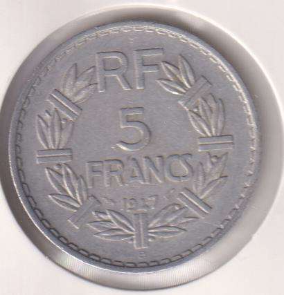 FRANCE 5 FRANCS 1947 IN COIN FLIP (ALUMINIUM)