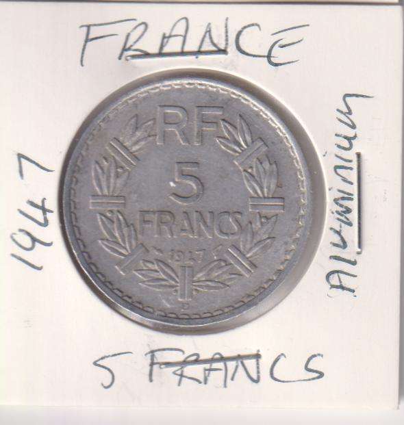 FRANCE 5 FRANCS 1947 IN COIN FLIP (ALUMINIUM)
