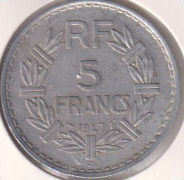 FRANCE 5 FRANCS 1947 IN COIN FLIP (ALUMINIUM)