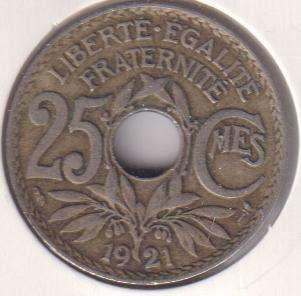 FRANCE 25 CENTINES 1921 IN COIN FLIP
