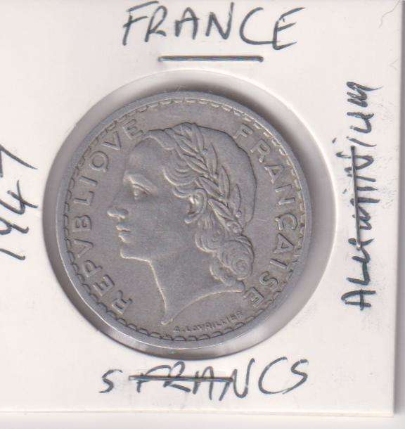 FRANCE 5 FRANCS 1947 IN COIN FLIP (ALUMINIUM)
