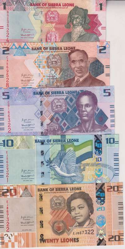 Sierra Leone 1-20 Leones 5 Pieces Set, 2022, P-34-38, UNC
