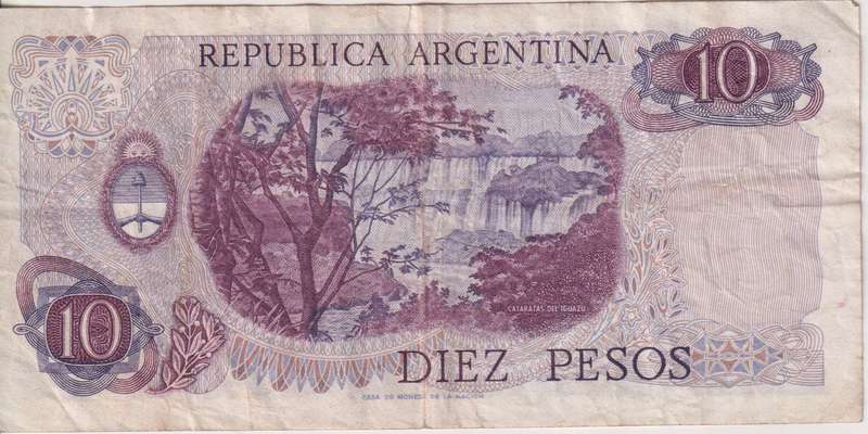 ARGENTINA 10 PESOS - 1973/76 P295a.3 VF