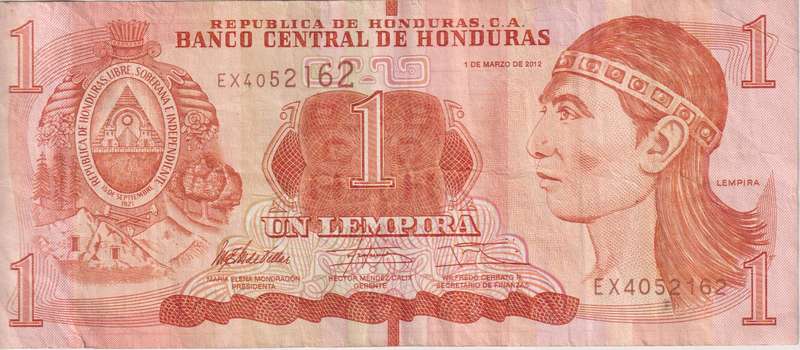 HONDURAS 1 LEMPIRA 2012 P 96a VF