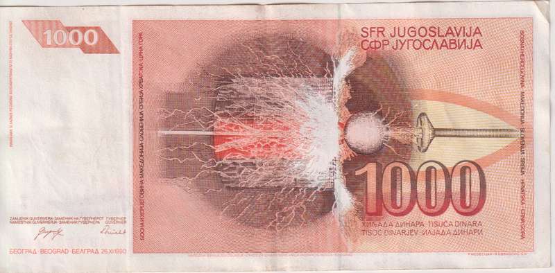 YUGOSLAVIA 1000 DINARA 1990 P107 XF - NICOLA TESLA