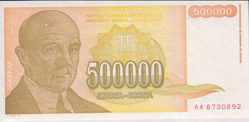 YUGOSLAVIA 500 000 Dinara  1994 P143 UNC