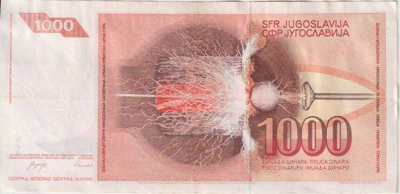 YUGOSLAVIA 1000 DINARA 1990 P107 XF - NICOLA TESLA