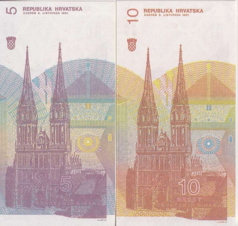 CROATIA 5, 10 DINARA 1991 P17,P18 UNC