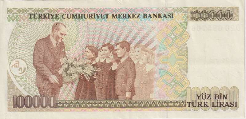 TURKEY 100,000 LIRA 1996-99 P206 XF