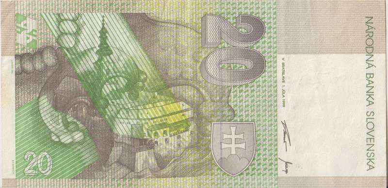 SLOVAKIA 20  KORUN P20d 1999  VF
