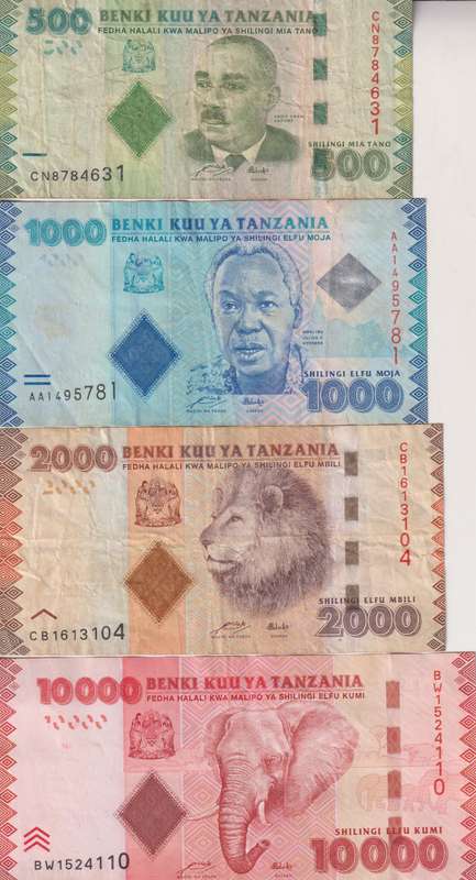 TANZANIA 500, 1000, 2000 10000 shillings 2015 P40-P44 VF
