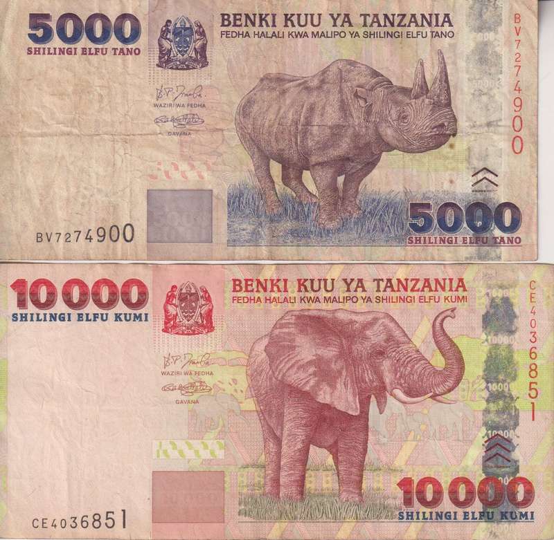 TANZANIA 5000, 10000 shillings 2003 P38,39 VF