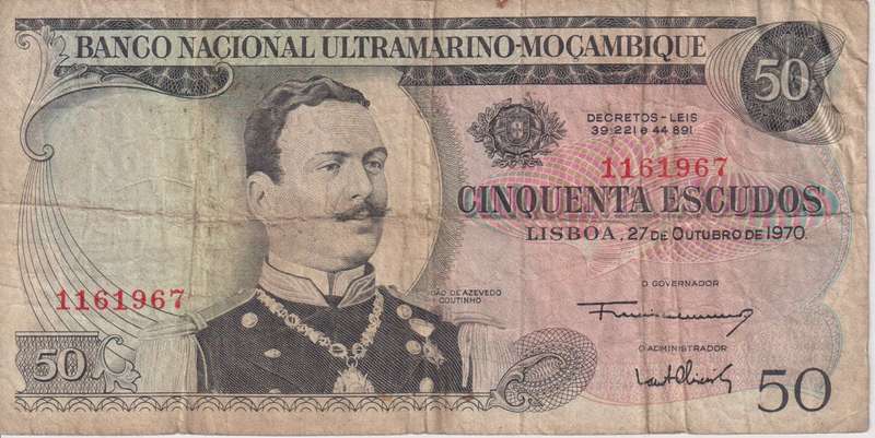Portugal Mozambique 50 Escudos 1970 P-111 VG (without overprint)