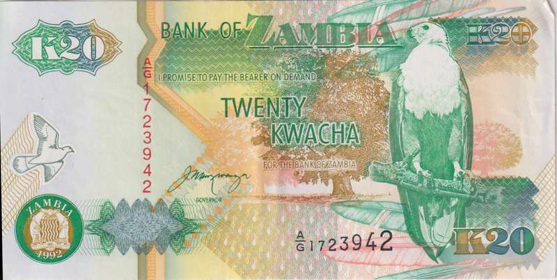 Zambia 20 Kwacha  1992 P36 XF