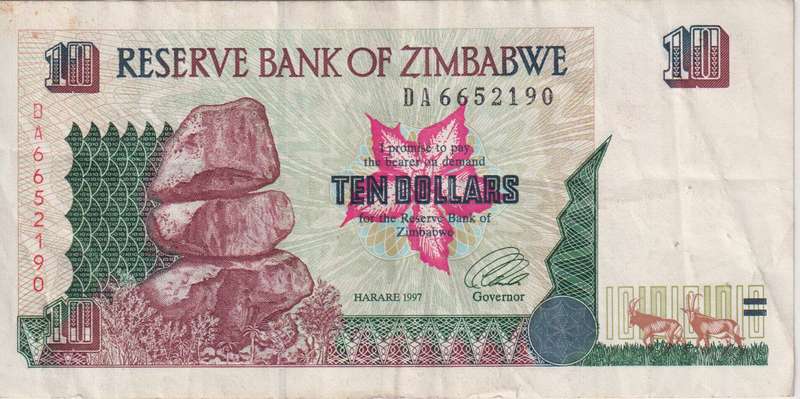 ZIMBABWE 10 DOLLARS P6 1995 VF