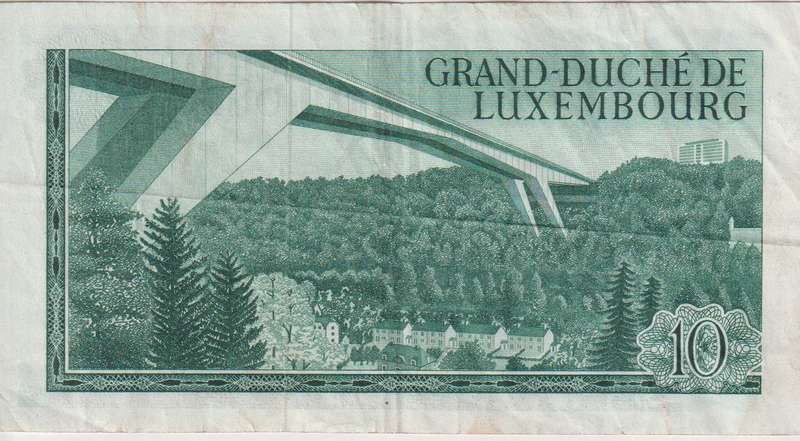 LUXEMBOURG 10 FRANCS 1967 P53  VF