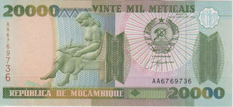 MOZAMBIQUE 20000 METICALS 1999 P140  UNC