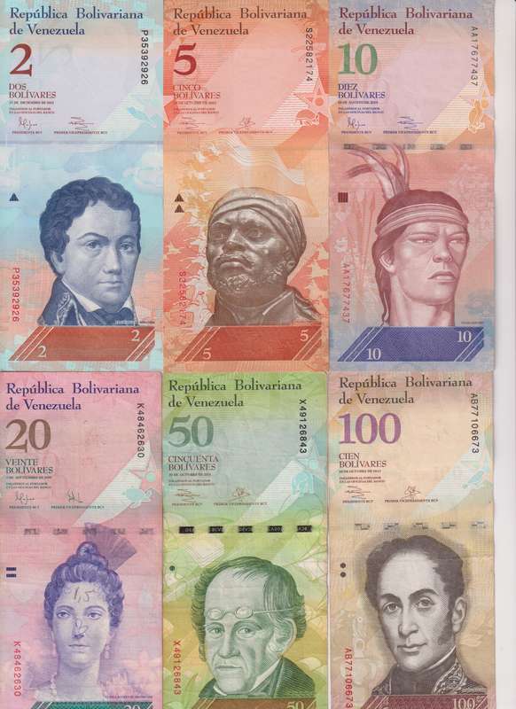 21 Pieces Set - Venezuela 2-100,000 Bolivar Fuerte & 2-500 Soberano  2007-2018, P-88-108, USED & UNC