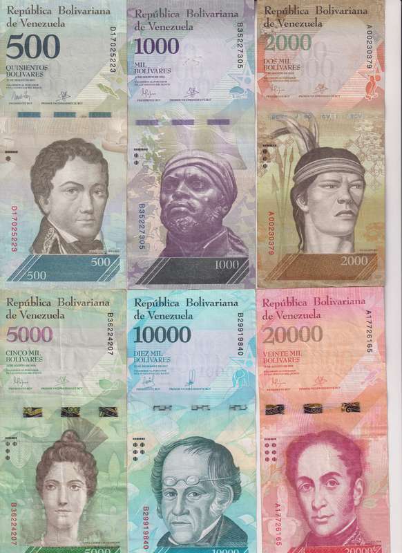 21 Pieces Set - Venezuela 2-100,000 Bolivar Fuerte & 2-500 Soberano  2007-2018, P-88-108, USED & UNC